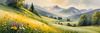 Vibrant Wildflower Meadows with Mist-Shrouded Mountain Range