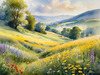 Vibrant Wildflower Meadows with Mist-Shrouded Mountain Range