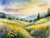 Vibrant Wildflower Meadows with Mist-Shrouded Mountain Range