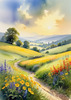 Vibrant Wildflower Meadows with Mist-Shrouded Mountain Range