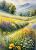Vibrant Wildflower Meadows with Mist-Shrouded Mountain Range