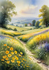 Vibrant Wildflower Meadows with Mist-Shrouded Mountain Range