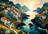 Printable Romantic Landscape Art of a Coastal Village with Serenade Sounds