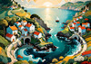 Printable Romantic Landscape Art of a Coastal Village with Serenade Sounds