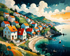 Printable Romantic Landscape Art of a Coastal Village with Serenade Sounds