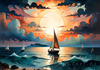 Printable Romantic Landscape Art of a Solitary Sailboat under a Pastel Dawn Sky at Sea