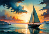 Printable Romantic Landscape Art of a Solitary Sailboat under a Pastel Dawn Sky at Sea