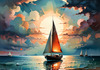 Printable Romantic Landscape Art of a Solitary Sailboat under a Pastel Dawn Sky at Sea