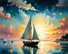 Printable Romantic Landscape Art of a Solitary Sailboat under a Pastel Dawn Sky at Sea