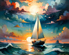 Printable Romantic Landscape Art of a Solitary Sailboat under a Pastel Dawn Sky at Sea