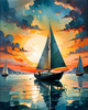 Printable Romantic Landscape Art of a Solitary Sailboat under a Pastel Dawn Sky at Sea