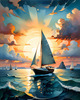Printable Romantic Landscape Art of a Solitary Sailboat under a Pastel Dawn Sky at Sea