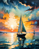 Printable Romantic Landscape Art of a Solitary Sailboat under a Pastel Dawn Sky at Sea