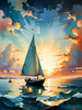 Printable Romantic Landscape Art of a Solitary Sailboat under a Pastel Dawn Sky at Sea