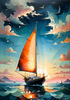Printable Romantic Landscape Art of a Solitary Sailboat under a Pastel Dawn Sky at Sea