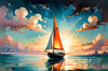 Printable Romantic Landscape Art of a Solitary Sailboat under a Pastel Dawn Sky at Sea
