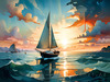 Printable Romantic Landscape Art of a Solitary Sailboat under a Pastel Dawn Sky at Sea