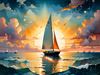 Printable Romantic Landscape Art of a Solitary Sailboat under a Pastel Dawn Sky at Sea