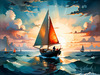 Printable Romantic Landscape Art of a Solitary Sailboat under a Pastel Dawn Sky at Sea