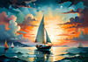 Printable Romantic Landscape Art of a Solitary Sailboat under a Pastel Dawn Sky at Sea