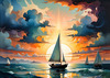 Printable Romantic Landscape Art of a Solitary Sailboat under a Pastel Dawn Sky at Sea