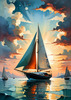 Printable Romantic Landscape Art of a Solitary Sailboat under a Pastel Dawn Sky at Sea