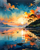 Peaceful Beach at Dusk with Vibrant Sky and Birds Printable Art