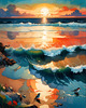 Peaceful Beach at Dusk with Vibrant Sky and Birds Printable Art
