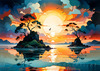 Peaceful Beach at Dusk with Vibrant Sky and Birds Printable Art