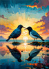 Peaceful Beach at Dusk with Vibrant Sky and Birds Printable Art