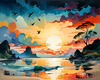 Peaceful Beach at Dusk with Vibrant Sky and Birds Printable Art