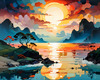 Peaceful Beach at Dusk with Vibrant Sky and Birds Printable Art