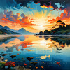 Peaceful Beach at Dusk with Vibrant Sky and Birds Printable Art
