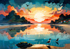 Peaceful Beach at Dusk with Vibrant Sky and Birds Printable Art