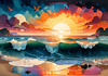 Peaceful Beach at Dusk with Vibrant Sky and Birds Printable Art