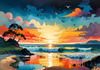 Peaceful Beach at Dusk with Vibrant Sky and Birds Printable Art