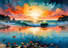 Peaceful Beach at Dusk with Vibrant Sky and Birds Printable Art