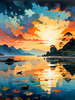 Peaceful Beach at Dusk with Vibrant Sky and Birds Printable Art