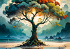 Romantic Seascape Art Print of Intertwined Trees on a Misty Beach Morning