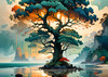 Romantic Seascape Art Print of Intertwined Trees on a Misty Beach Morning