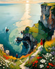 Romantic Landscape Art Print of a Couple on a Seaside Cliff with Wildflowers Overlooking the Horizon