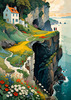 Romantic Landscape Art Print of a Couple on a Seaside Cliff with Wildflowers Overlooking the Horizon