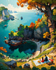 Printable Art of Couple Picnicking by Majestic Cliffs Overlooking Serene Bay
