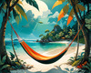 Printable Romantic Landscape of a Tropical Beach with Hammocks Between Trees