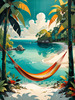 Printable Romantic Landscape of a Tropical Beach with Hammocks Between Trees