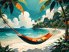 Printable Romantic Landscape of a Tropical Beach with Hammocks Between Trees