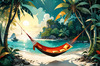 Printable Romantic Landscape of a Tropical Beach with Hammocks Between Trees