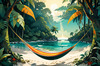Printable Romantic Landscape of a Tropical Beach with Hammocks Between Trees