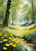 Secluded Glade Filled with Wildflowers and Dappled Sunlight Landscape Print
