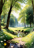 Secluded Glade Filled with Wildflowers and Dappled Sunlight Landscape Print